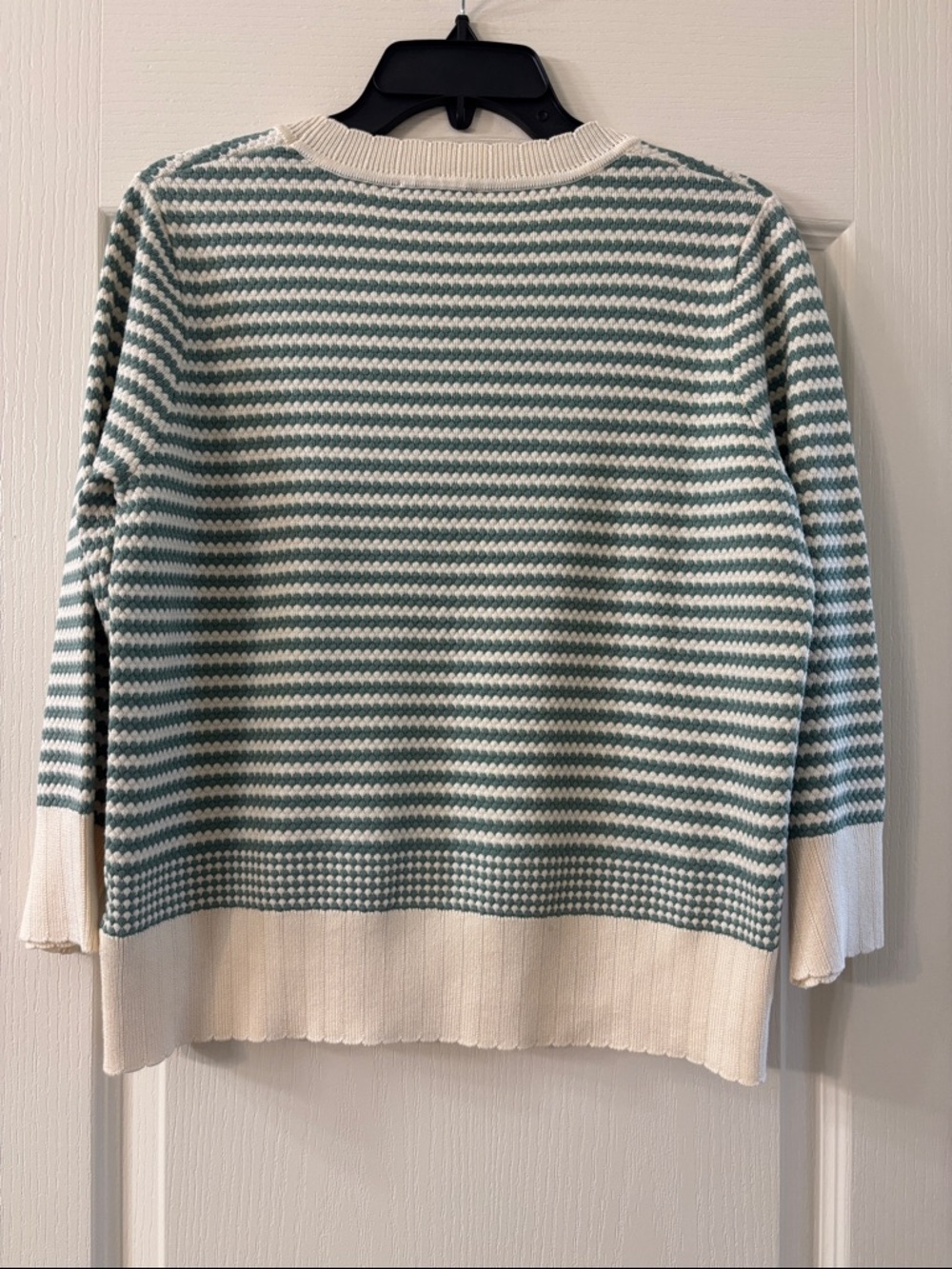 Adrianna Papell Sage and Cream Striped Crewneck Sweater - Picture 4 of 4